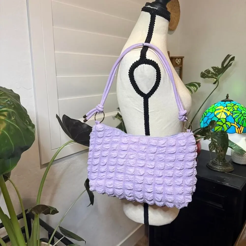 Y2K Lilac Purple Textured Shoulder Bag Knotted Strap Fairycore Purse